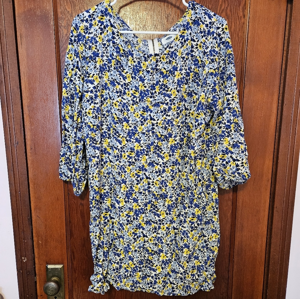 Old Navy Blue and Yellow Floral Long Sleeve Dress